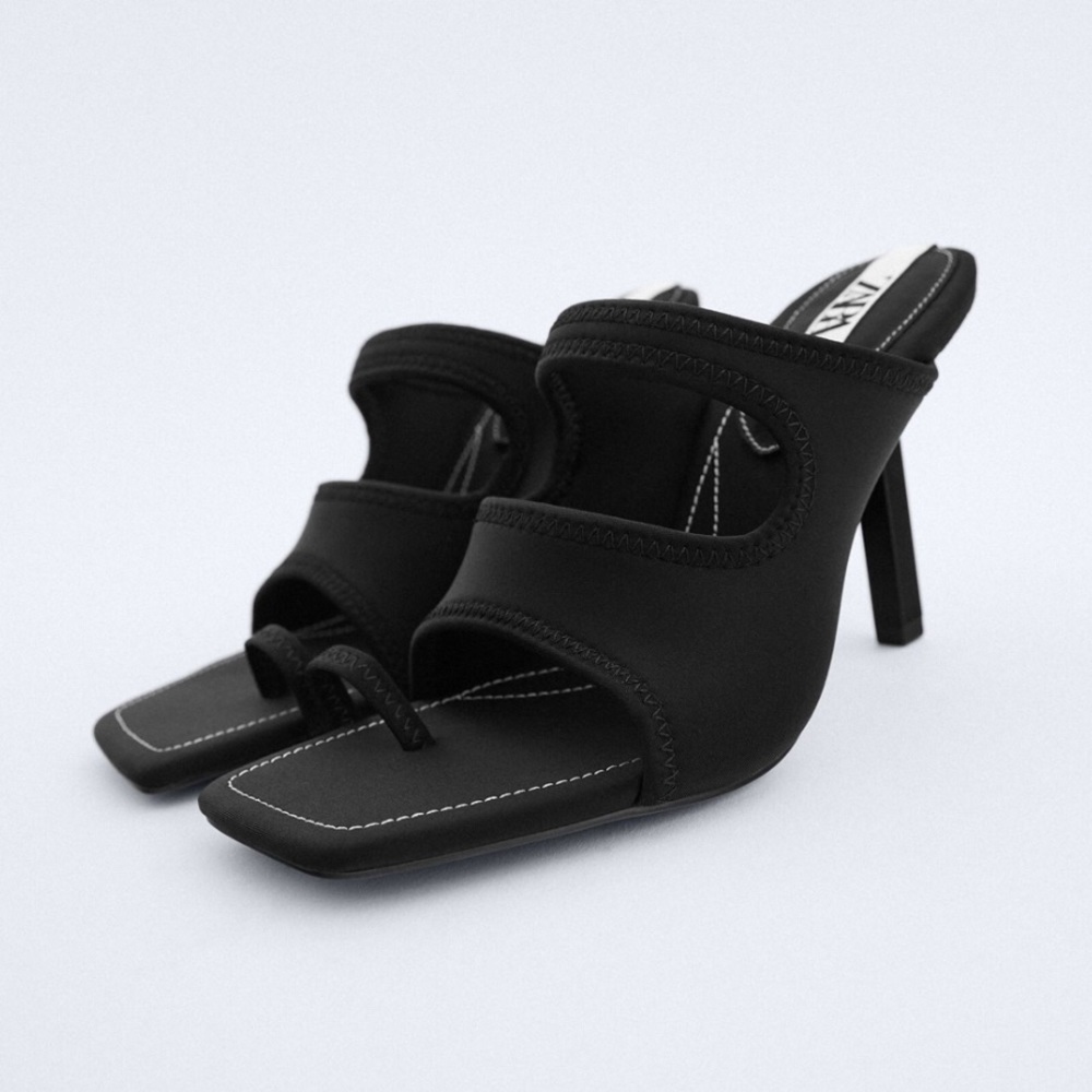 Zara Black Square-Toe Stiletto Mule Heels